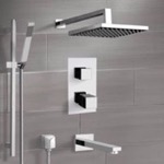 Remer TSR47 Chrome Thermostatic Tub and Shower System with Rain Shower Head and Hand Shower